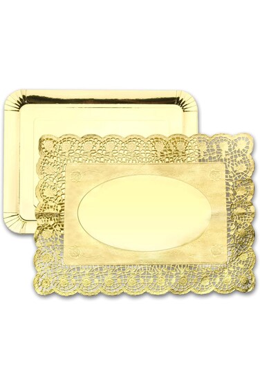 IBILI Plates and Doilies Set, paper, Gold, 30 x 39/26 x 34cm