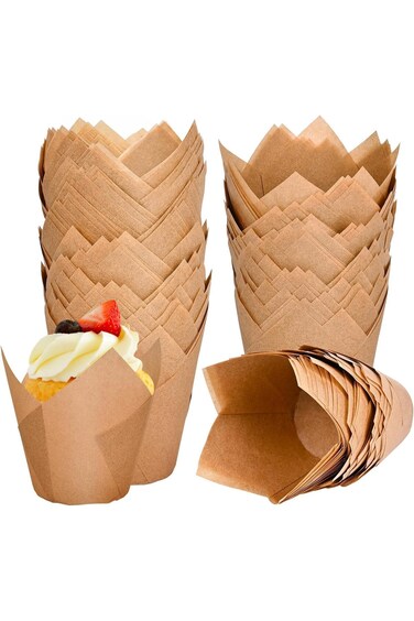 120 قالب كب كيك من بابوريش، بنقشة توليب طبيعية، مناسب لأكواب الخبز، مصنوع من ورق زبدة صالح للطعام