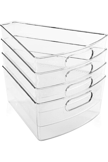 ?Lazy Susan Cabinet Organizer, BPA Free Containers, Durable Plastic Transparent Storage Bins for Ki
