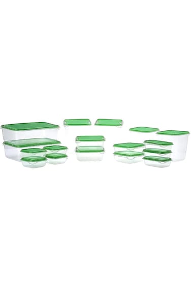 PRUTA Food container, transparent/green, Pack of 17