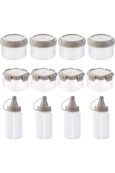 ALMEKAQUZ 12 قطعة من زجاجات الصلصة البلاستيكية الصغيرة القابلة للضغط وعلبة التوابل، صلصة الكاتشب الصغيرة الشفافة دكتور