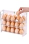 Foldable 3-Tier Egg Organizer for Fridge, Clear Plastic, Holds 30 Eggs, Space-Saving Egg Dispenser,