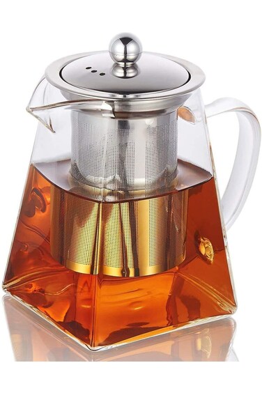 AZSCYN 950ML/32OZ Square Glass Teapot with Heat Resistant Stainless Steel Infuser Perfect for Tea a