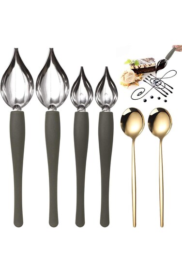 مجموعة ملاعق مطلية من كاست ويف مكونة من 6 قطع لتزيين الكيك والرش، مثالية للعروض الفنية
