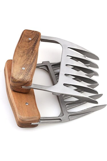 1Easylife Metal Meat Claws, 18/8 Stainless Steel Meat Forks with Wooden Handle, Best Meat Claws for