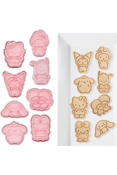 Excefore Cartoon Cookie Cutter Set,8 Piece - Children's Baking Set,Cartoon Stamped Embossed Cookie