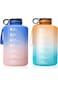 Large Water Bottle 3.78L /1Gallon BPA Free Leakproof, Water Jug with Straw &amp; Handel &amp; Time Marker,