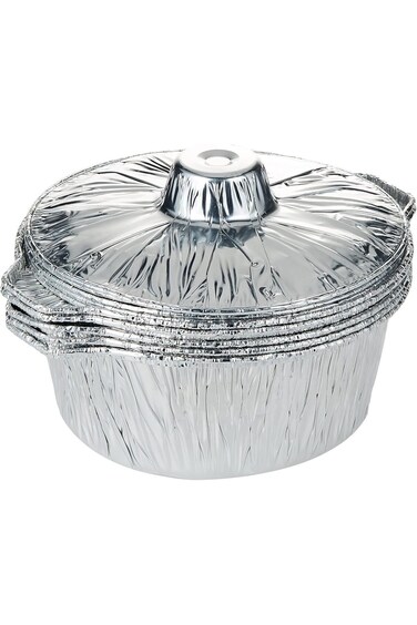 Soft n Cool Hotpack Disposable Food Storage, take away Aluminium Food Pot container with Hood Silve