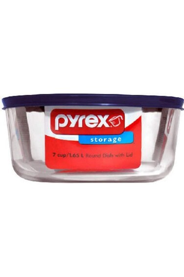 Pyrex Simply Store 7-Cup Round Glass Food Storage Dish,Blue