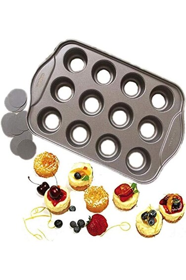 قالب كيك صغير غير لاصق، قالب كيك دائري معدني قابل للإزالة، 12 كوبًا