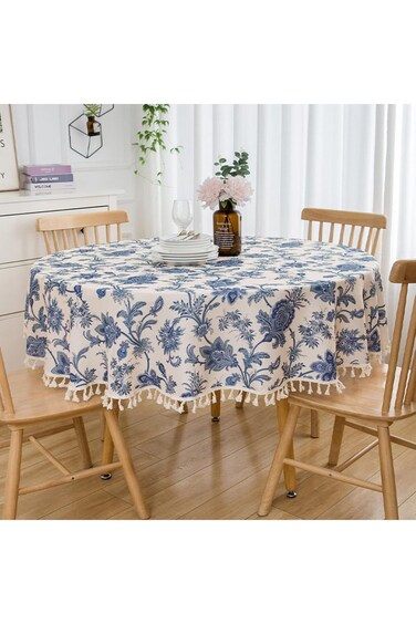 pyebe Round Tablecloth, Soft Washable Floral Table Cover, Dust-Proof and Wrinkle-Resistant Table Cl
