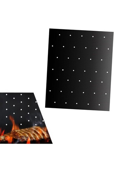 حصيرة شواء Joyzzzz BBQ غير لاصقة، قطعتان 40.5 × 33.8 × 1.3 سم، حصيرة شواء قابلة لإعادة الاستخدام، حصيرة خبز بفتحات، H