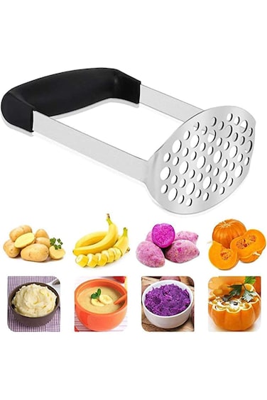 Freewalk Potato Masher,Smooth Potato Masher Stainless Steel Baby Food Fruit Vegetable Masher with B