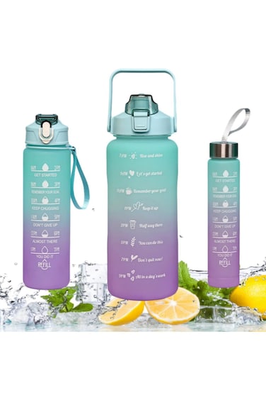 Aimeur Sports Water Bottles Set of 3, 2000ml+900ml+500ml BPA Free Motivational Sports Water Bottle