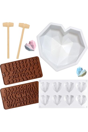 قالب سيليكون على شكل قلب ماسي من أيولا، 6 قطع، قالب على شكل قلب مقاس 8.7 بوصة، 8 تجاويف، قالب كيك شوكولاتة