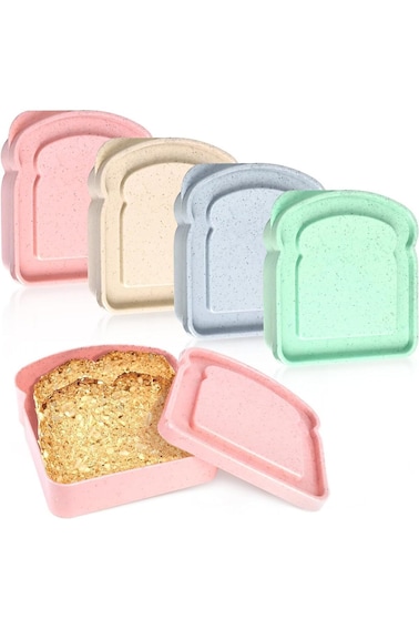 علبة ساندويتش لونيميا على شكل توست، 4 قطع، علبة توست مقطعة، 14 أونصة، وعاء لحفظ نضارة التوست، ساندويتش