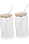 YARNOW 2 Sets Glass Can with Lids and Glass Straws, Can Shaped Drinking Glasses with Lids and Straw