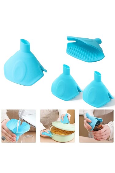 قمع سيليكون متعدد الوظائف ومشبك عزل من أزوني، مجموعة من 4 قمع مطبخ، مقاومة للحرارة