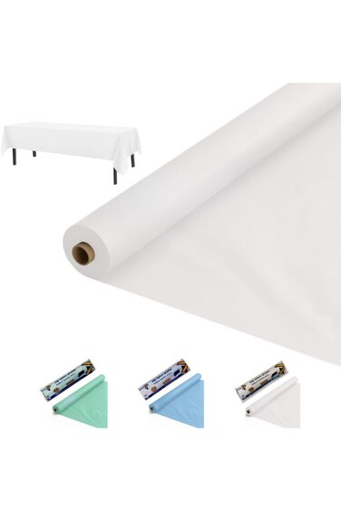 AlsayedP 40 Pcs White Sufra Roll Plastic Table Cover Roll 105 x 85 cm Disposable Table Cloth for Pi
