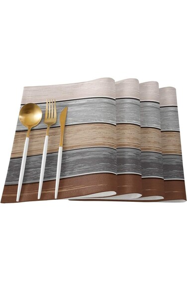 مفارش طاولة من تازويق، 4 قطع، بتصميم ريفي عتيق، مصنوعة من خشب الحظيرة، مقاومة للبقع، مصنوعة من البوليستر، ووشاح