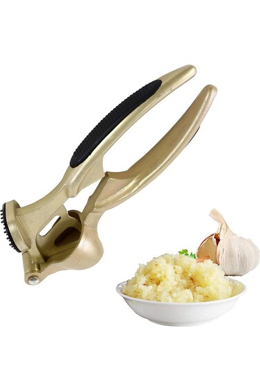 Biki Garlic Press for Kitchen, Stainless Steel Peeler Garlic Crusher (Gold)