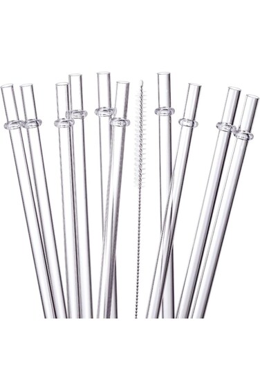 عبوة من 24 ماصة بلاستيكية شفافة للغاية وقابلة لإعادة الاستخدام مع 4 فرش تنظيف، بطول 10.5 بوصة للشرب