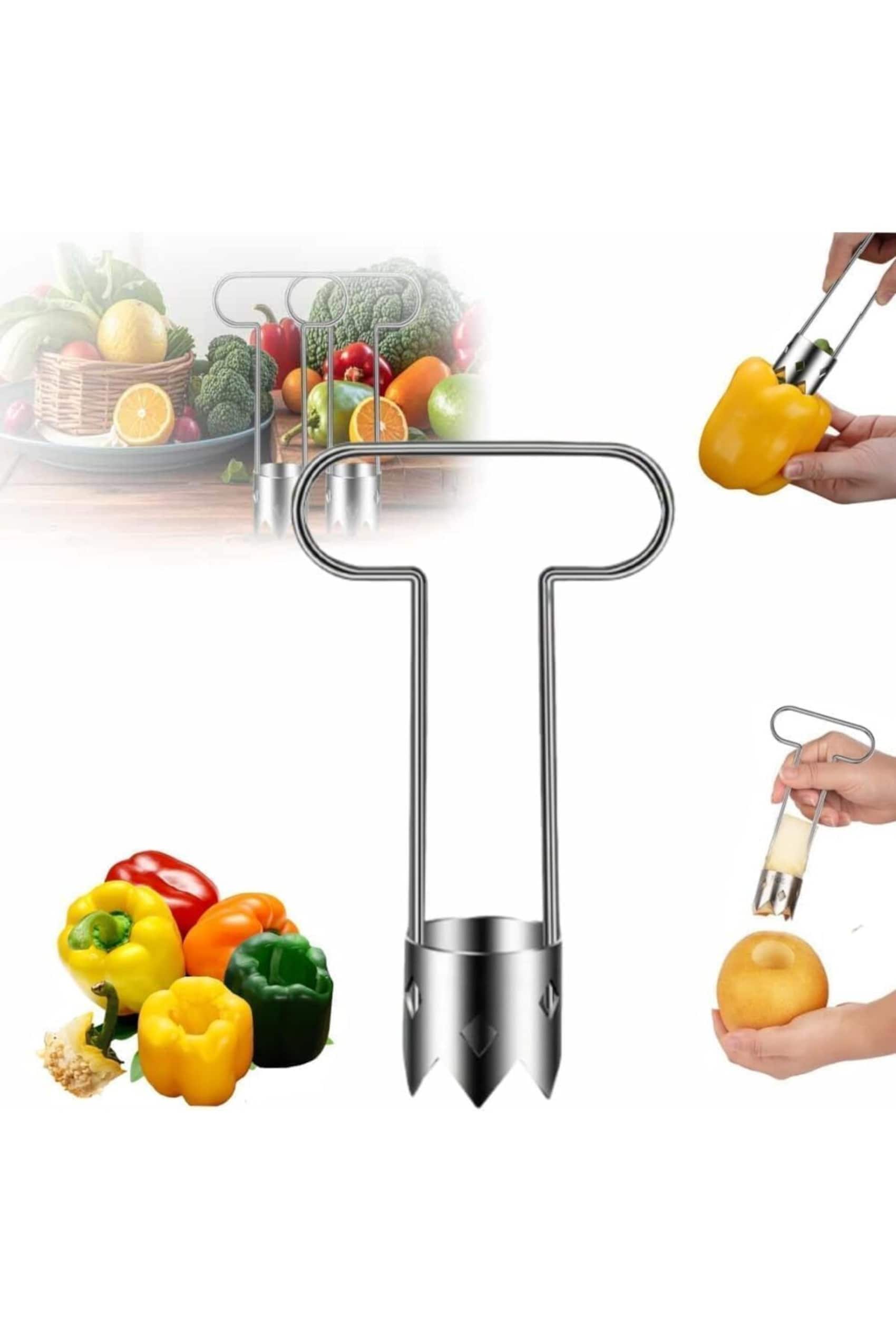 Vegetable Corer Tool 3-Pack Pepper Corer Remover Tools - 2-in-1 Bell Pepper & Jalapeño Seed Remover For Easy Kitchen Prep No Mess Pepper Seed Remover
