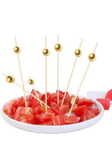 Disposable Wooden Cocktail Picks, Gold Cocktail Picks, Wooden Toothpicks, Skewers, Fruit Picks for