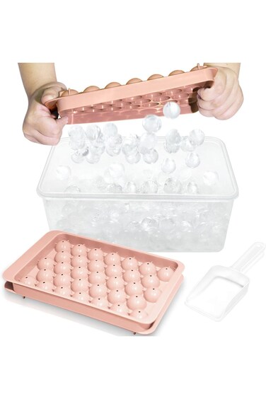 WIBIMEN Round Ice Cube Tray with Lid, Ice Cube Tray for Freezer with Container, Mini Sphere Ice Cub