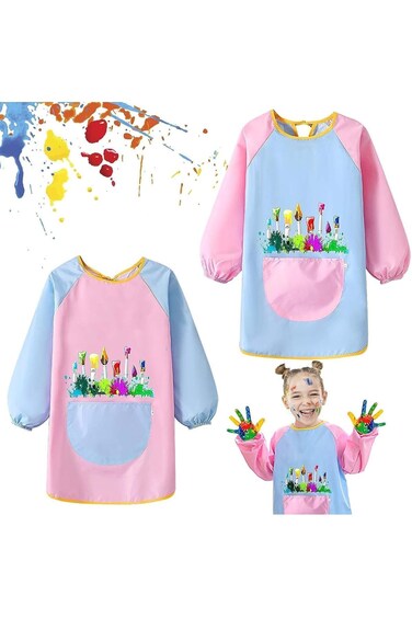 Kids Art Aprons, 2 Pieces Waterproof Long Sleeve Children Painting Apron, for Children Ages 5-12 Ki