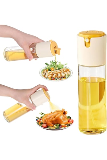 Excefore 2-in-1 Oil Spray Bottle, 9.6oz/285ml Glass Olive Oil Dispenser Bottle Oil Sprayer with Pou