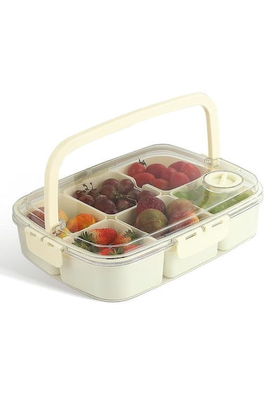 Divided Serving Tray with Lid and Handle,6 Compartments Snack Containers,Portabl Snack Platters,Sna