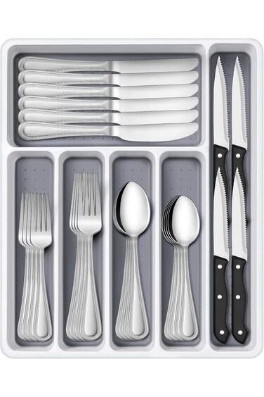Arabest Silverware Drawer Organizer Tray,Kitchen Drawer Organizer, Premium 6 Slots Silverware Tray