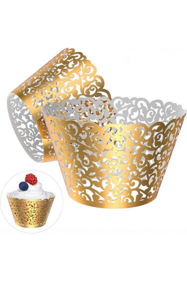 Azonee Cupcake Wrappers, 50 Pcs Pearl Lace Filigree Wedding Cupcake Wrapper Baking Cake Cups Wraps