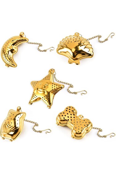 Azonee Loose Leaf Tea Infusers, 5 Styles Gold Stainless Steel Tea Strainer, Reusable Tea Ball with