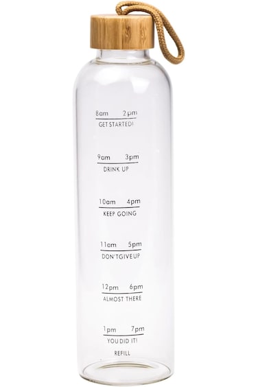 Cuisine Art Ross Motivation Borosilicate Glass Bottle 1000ml Glass Water Bottle with Time Marker, L