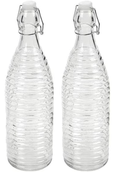 ECVV [2 Pack] Flip Top Glass Bottle [1 Liter / 33 fl. oz.] Swing Top Brewing Bottle with Stopper fo
