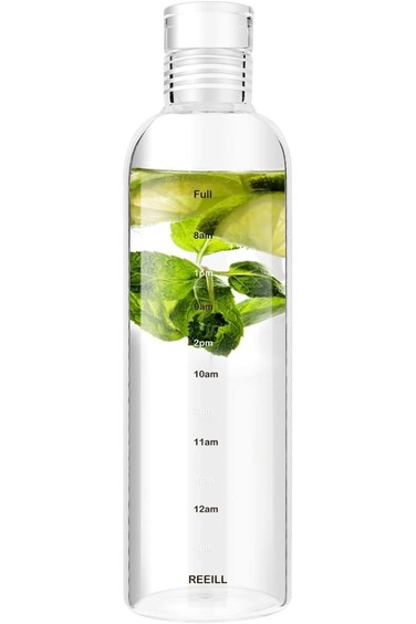 Glass Water Bottle with Time Measurement Listed Printed Water Bottle, Sports Water Bottle for Gym,