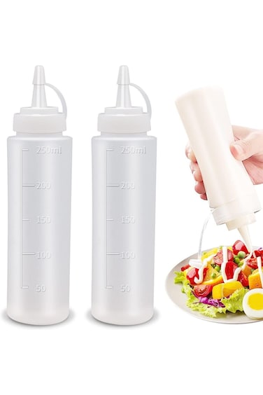 FUNI 2 Pcs 8oz Plastic Squeeze Condiment Bottles Sauce Bottles, 8oz Seasoning Dispensers 250ml Sque