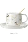 Miniso Marble Ceramic Coffee Mug with Coaster and Spoon, 215 ml Capacity, White