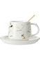 Miniso Marble Ceramic Coffee Mug with Coaster and Spoon, 215 ml Capacity, White