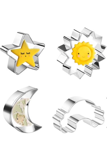 Moon and Star Cookie Cutters Shapes, 4Pcs Stainless Steel Biscuit Cutters Molds, Mini Cookies Cutte