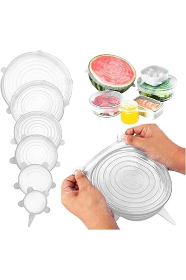 مجموعة من 6 أغطية سيليكون قابلة للتمدد من هوم براند، غطاء شفط متعدد الأحجام، قابل لإعادة الاستخدام ومتين لحفظ الطعام