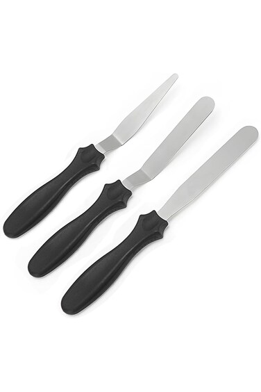 مجموعة سكاكين لوحة احترافية من الفولاذ المقاوم للصدأ من هالامودو، مكونة من 3 قطع، وملعقة تزيين الكيك مع بلاستيك