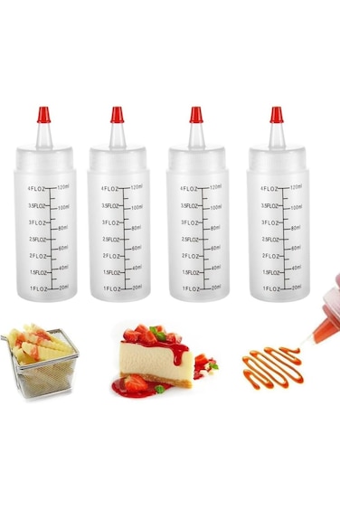 Goodern Condiment Squeeze Bottles, 4 PCS 120ml Durable Plastic Squirt Bottle With Red Tip Cap, Leak