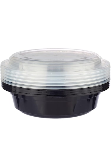 Hotpack Black Base Round Microwavable Container 16Oz with Lid 50 Pieces