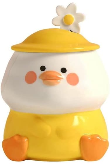 Yalucky Funny Yellow Duck Cup Cute Mug Ceramic Coffee Mug with Spoon Kawaii Milk Tea Mug with Lid 3