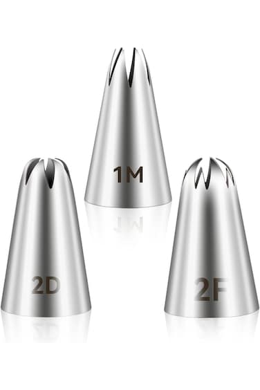KALIONE 3pcs 1M 2D 2F Cake Piping Tips, Cake Decorating Supplies Piping Tips, Piping Nozzles Decora