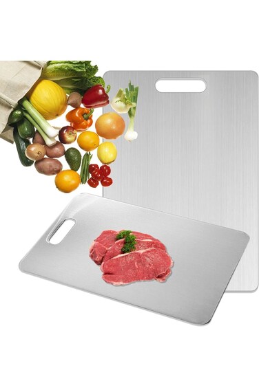 لوح تقطيع من التيتانيوم من AIRFULAE مقاس 46 × 30 سم، من الفولاذ المقاوم للصدأ، مناسب للمطبخ واللحوم، F
