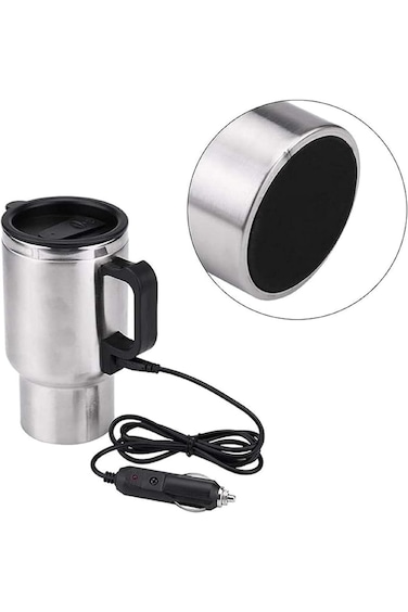كوب سفر كهربائي للتسخين 12 فولت 450 مل من الفولاذ المقاوم للصدأ، كوب قهوة وشاي مصمم لتسخين السوائل مثل